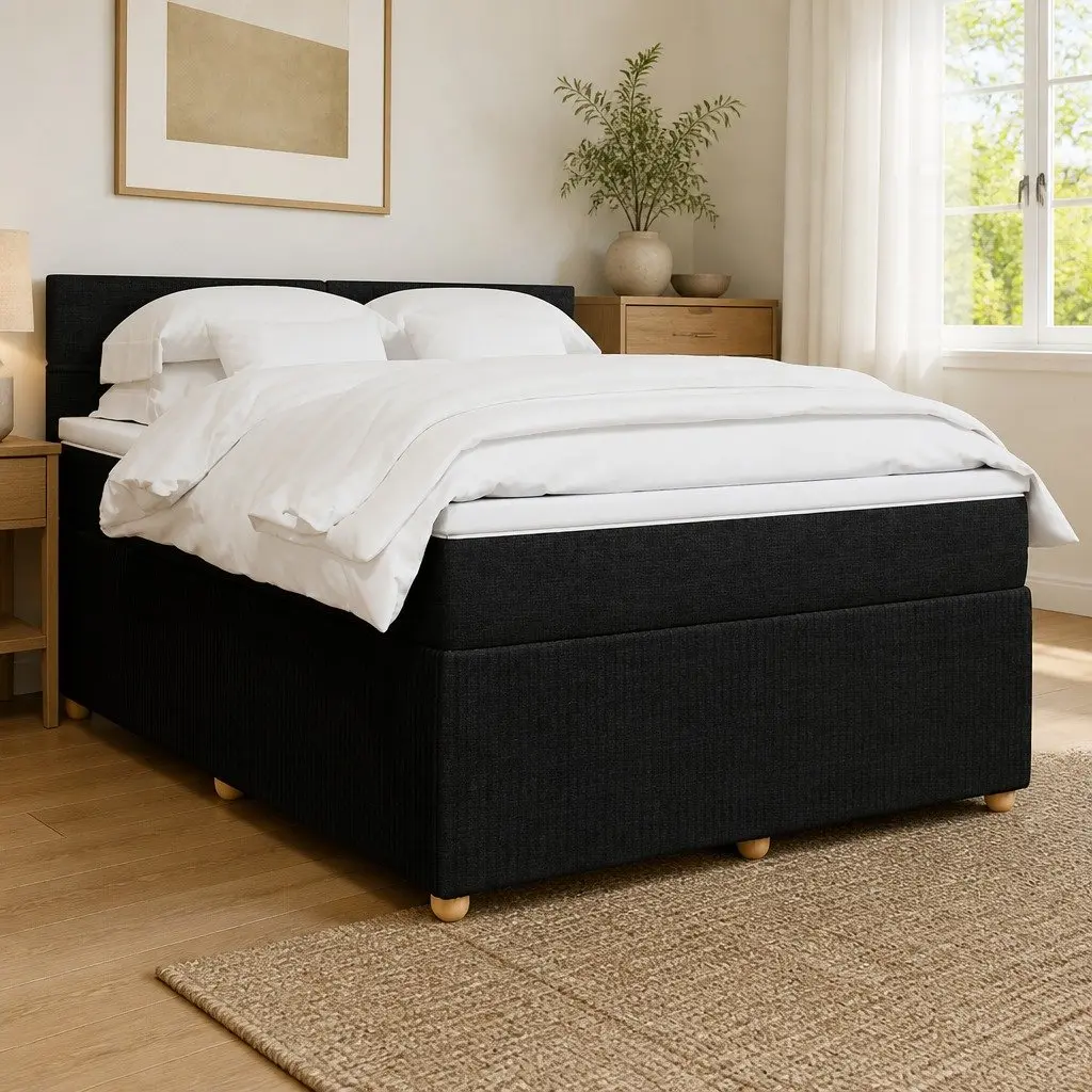 Box Spring Bed Dark Grey Pocket Mattress with LED Lights