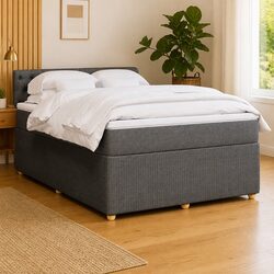 Modern Double Box Spring Bed with LED Lighting in Light Grey