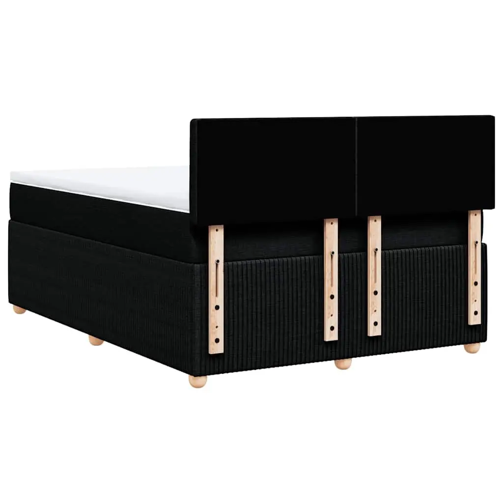 Double Box Spring Bed with Mattress Black Fabric LED Lights Bedroom Furniture