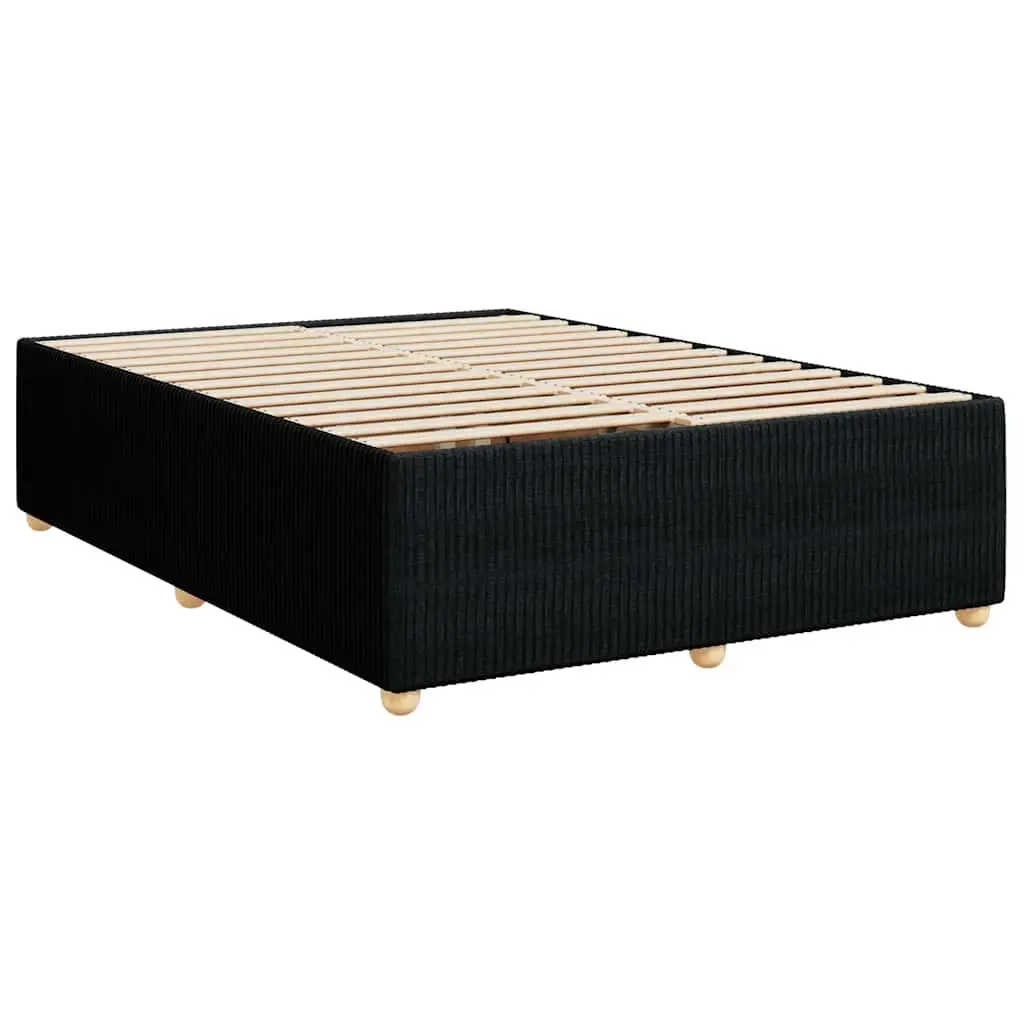 Double Box Spring Bed with Mattress Black Fabric LED Lights Bedroom Furniture