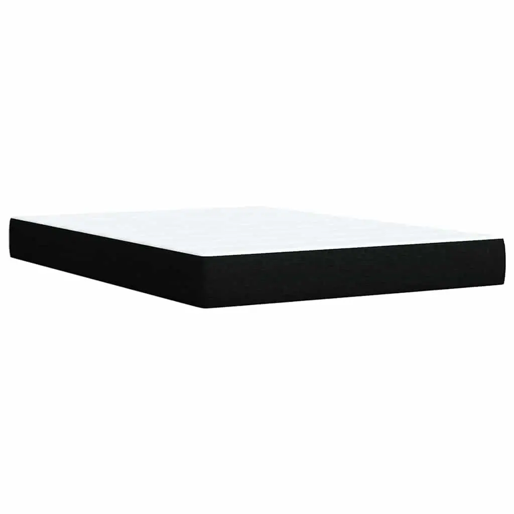 Double Box Spring Bed with Mattress Black Fabric LED Lights Bedroom Furniture