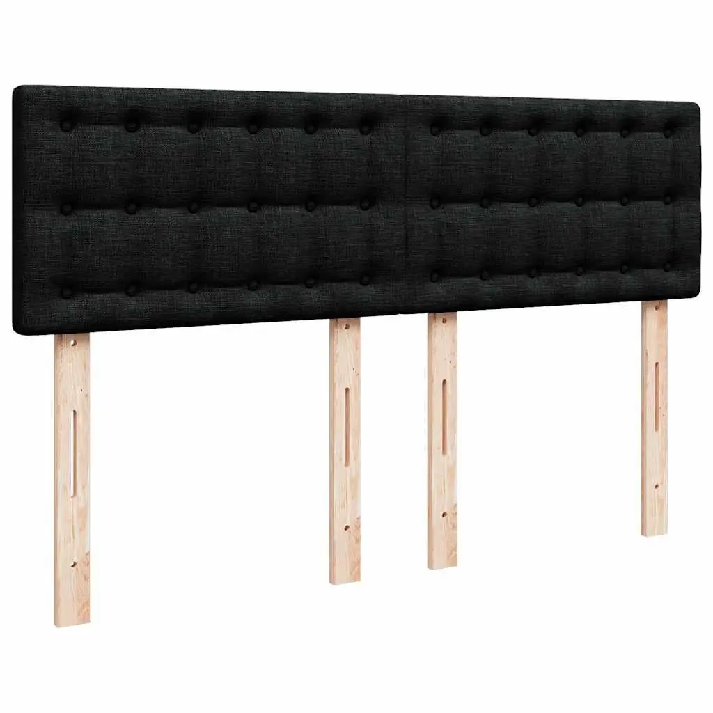 Double Box Spring Bed with Mattress Black Fabric LED Lights Bedroom Furniture