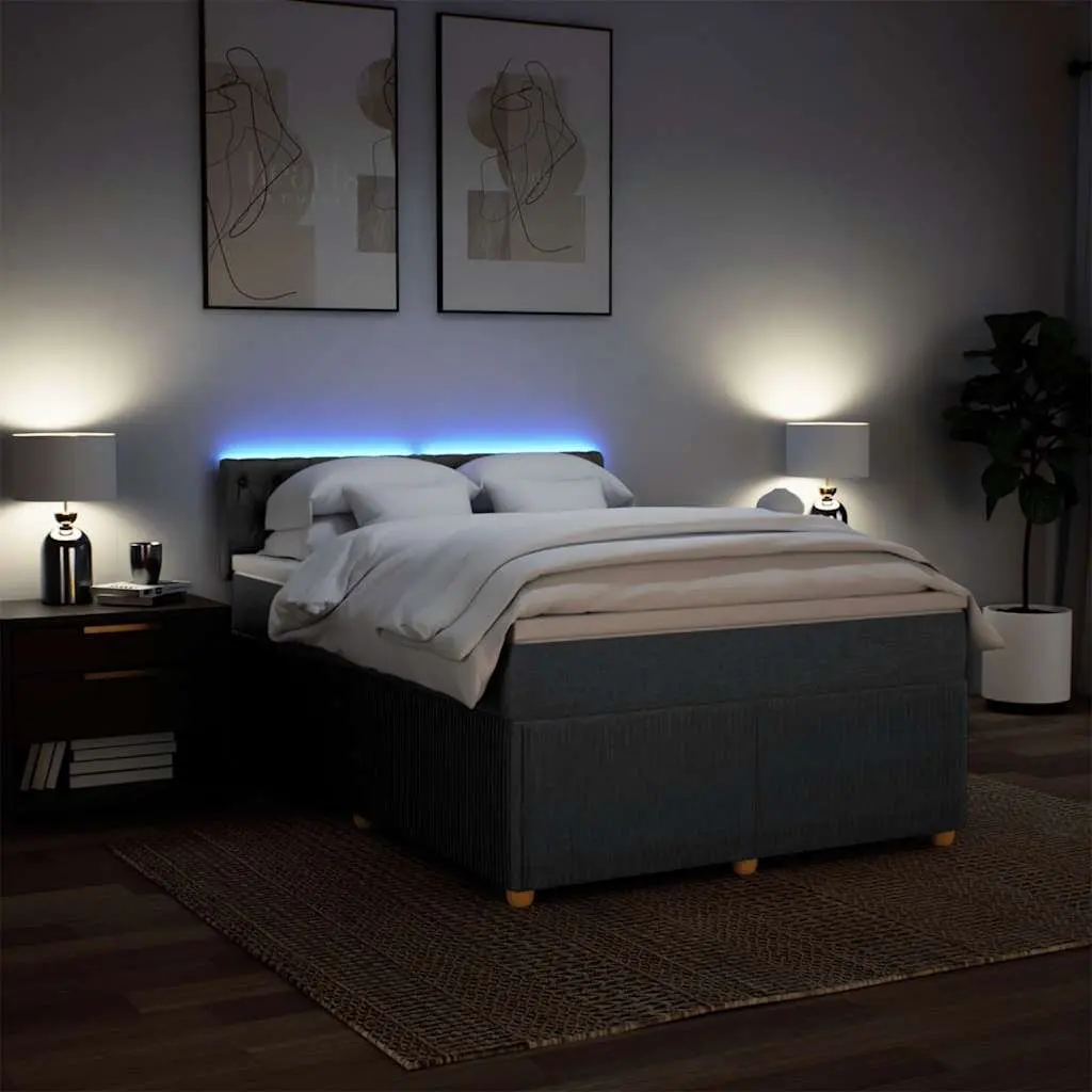 Grey Fabric Queen Bed with Pocket Spring Mattress and Adjustable LED Lighting