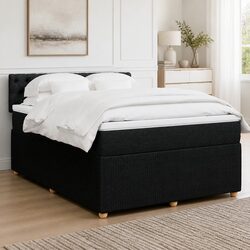 Queen Box Spring Bed with Pocket Spring Mattress LED Lights Black Fabric