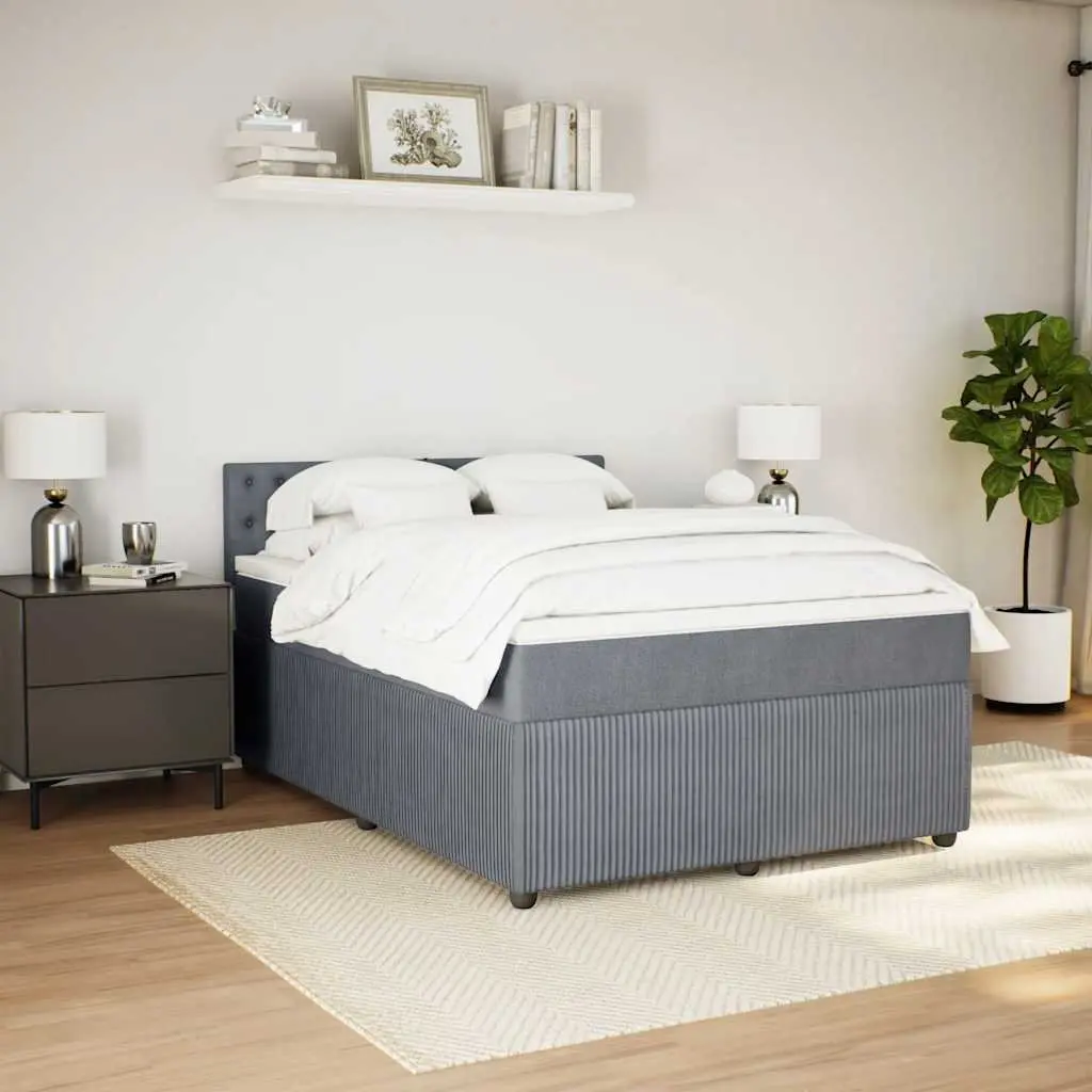 Queen Pocket Spring Bed Frame with LED Light and Removable Mattress Topper in Light Grey Upholstery