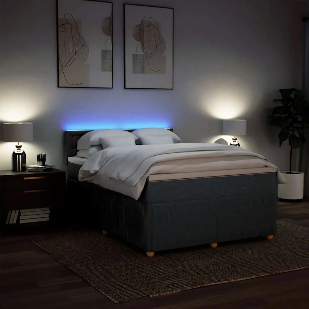 Queen Pocket Spring Bed Frame with LED Light and Removable Mattress Topper in Light Grey Upholstery