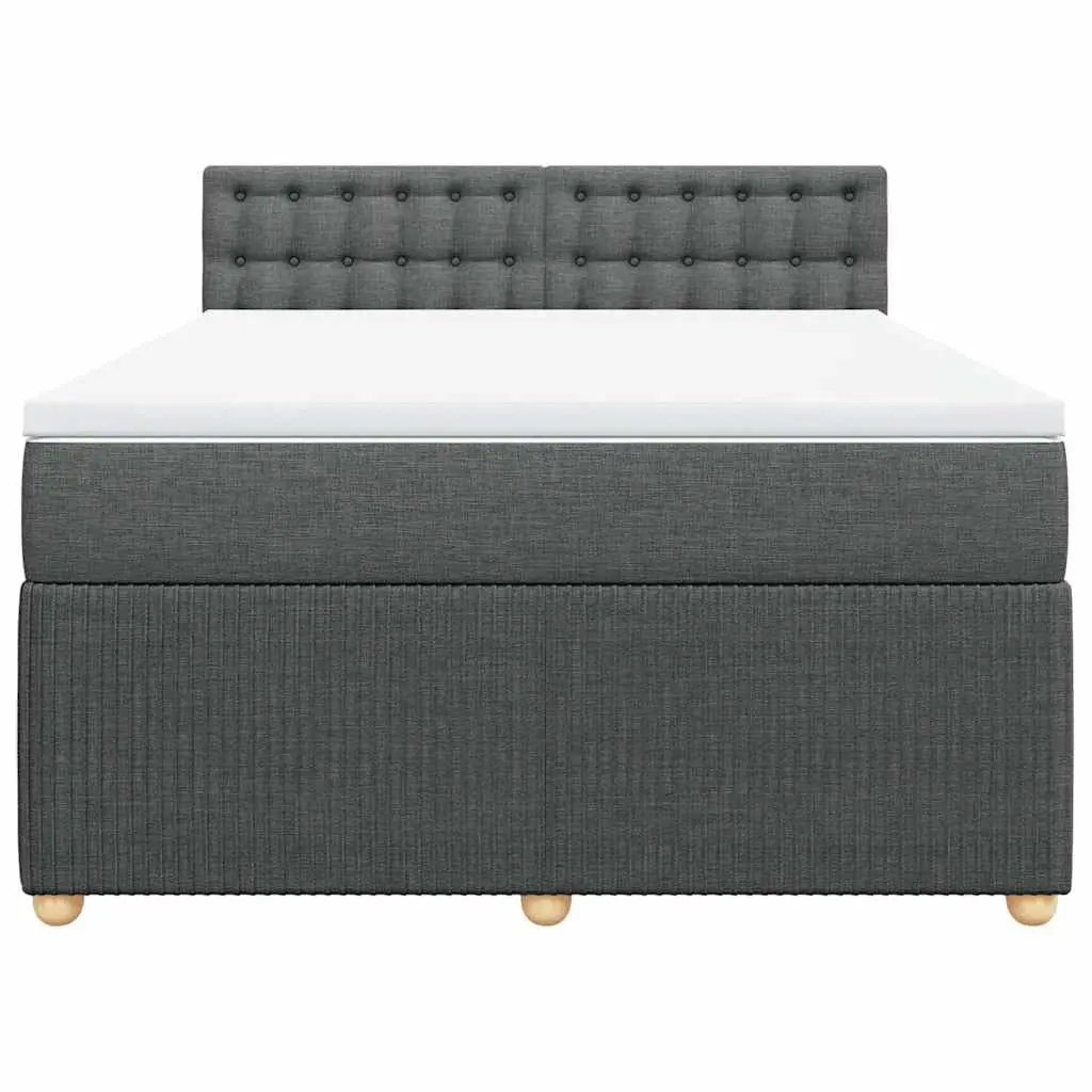 Queen Pocket Spring Bed Frame with LED Light and Removable Mattress Topper in Light Grey Upholstery