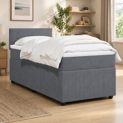 King Single Box Spring Bed with Pocket Spring Mattress LED Lights Grey Velvet