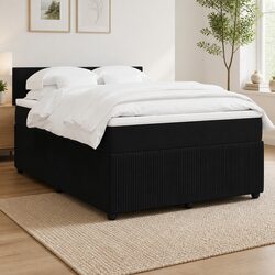 Box Spring Bed with Pocket Spring Mattress LED Lights Double Grey Velvet