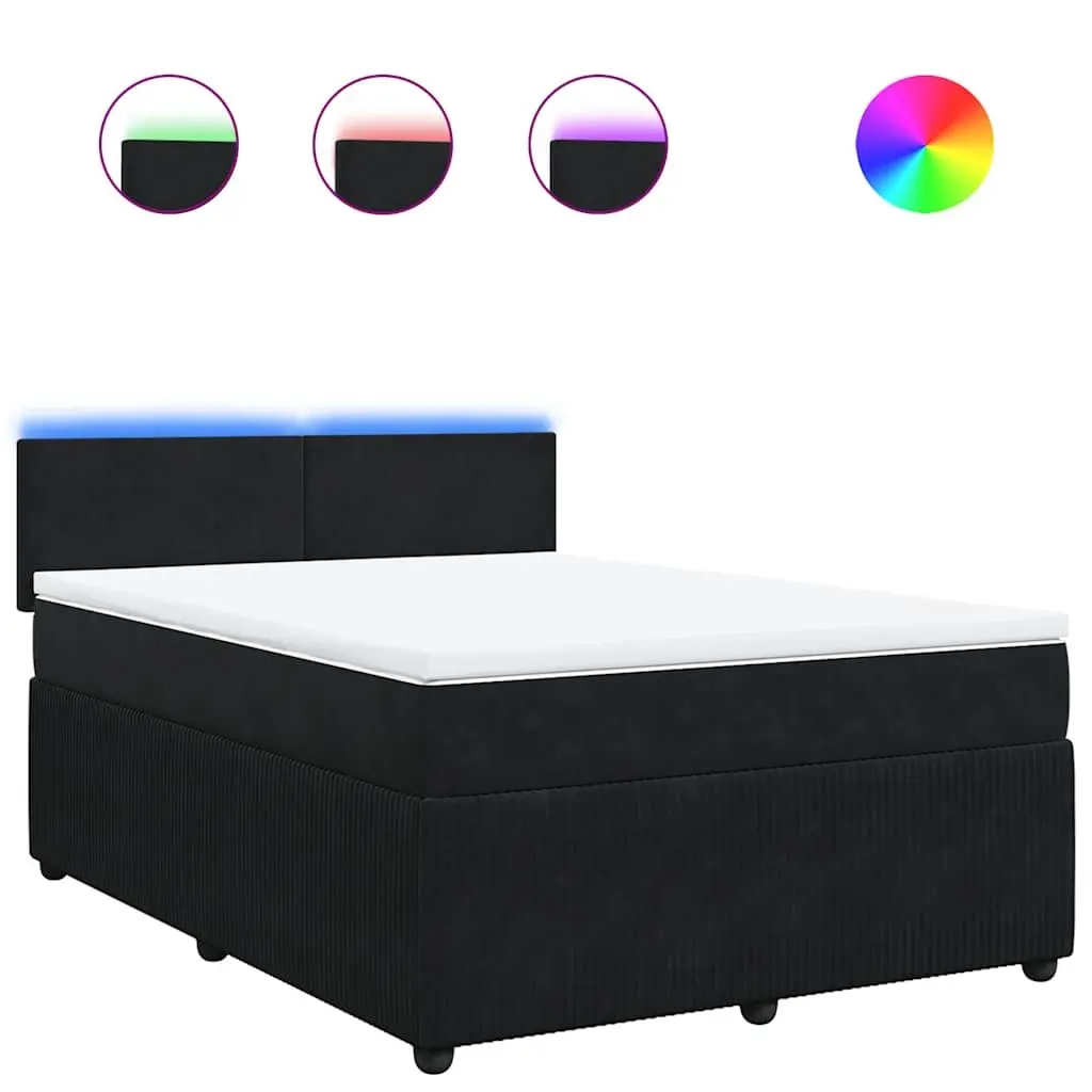 Box Spring Bed with Pocket Spring Mattress Grey Velvet LED Lights