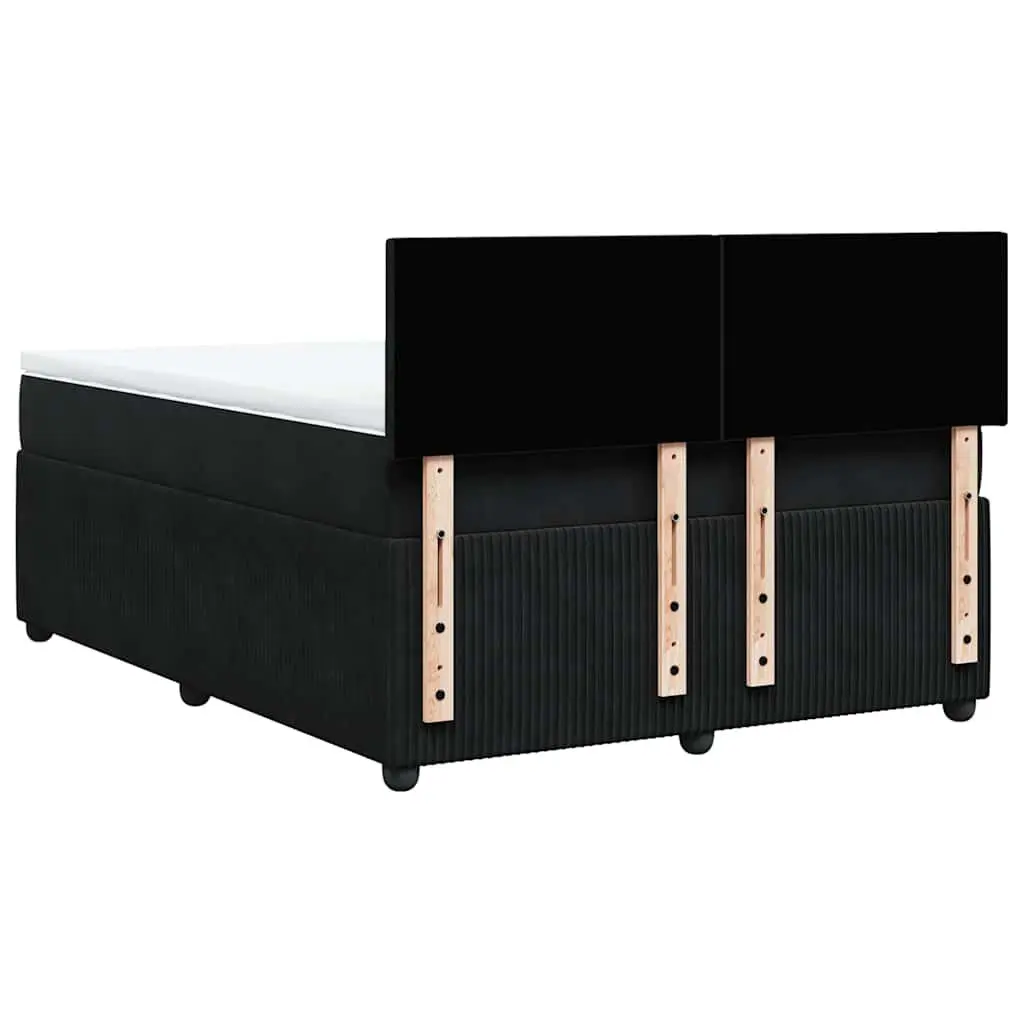 Box Spring Bed with Pocket Spring Mattress Grey Velvet LED Lights