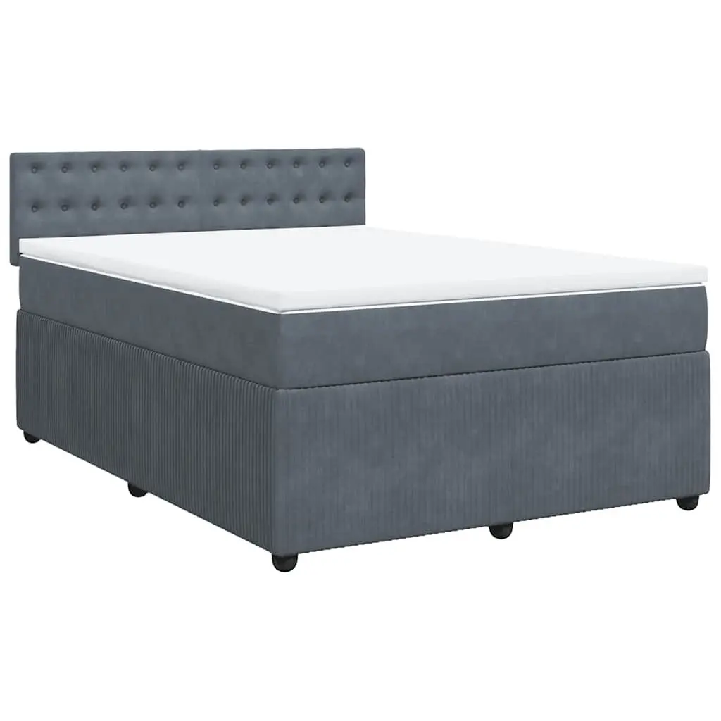 Box Spring Bed Double Velvet Pocket Spring Mattress with LED Lights Grey
