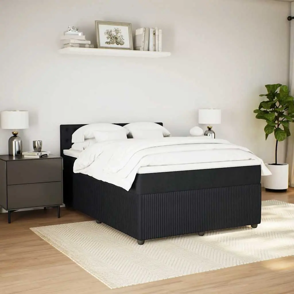 Box Spring Bed Double Velvet Upholstered Frame Pocket Spring Mattress with LED Lights Grey
