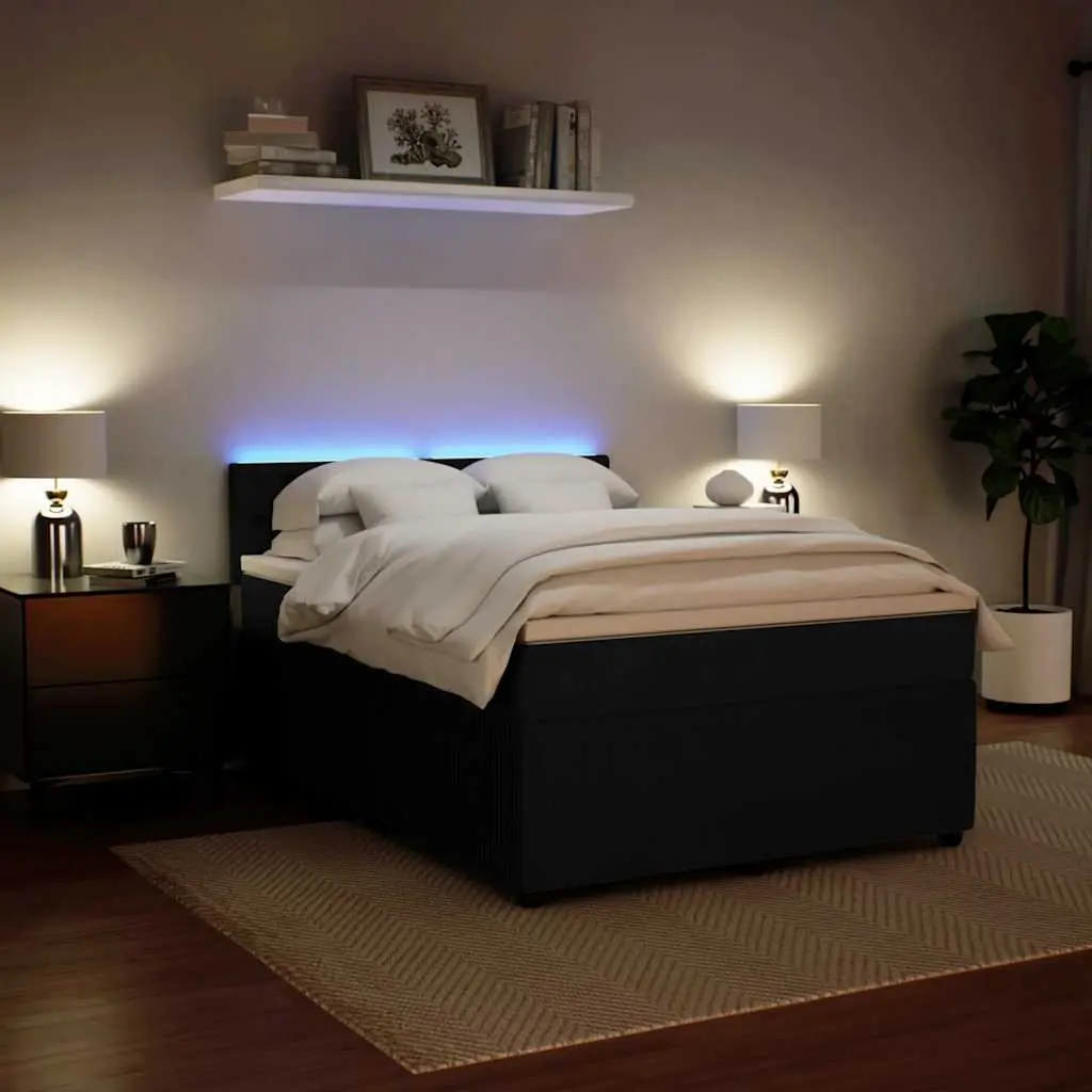 Box Spring Bed Double Velvet Upholstered Frame Pocket Spring Mattress with LED Lights Grey