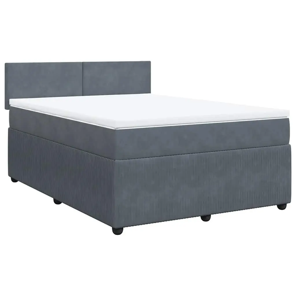 Queen Box Spring Bed with Pocket Spring Mattress Grey Velvet Upholstered and Adjustable LED Lights