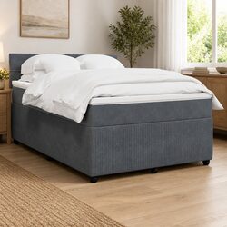 Queen Box Spring Bed with Pocket Spring Mattress LED Lights Grey Velvet