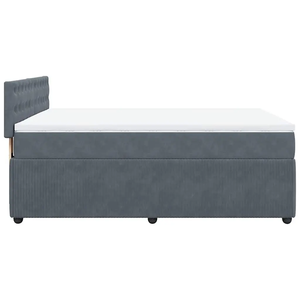 Queen Box Spring Bed Grey Velvet Pocket Spring Mattress with Adjustable LED Lights