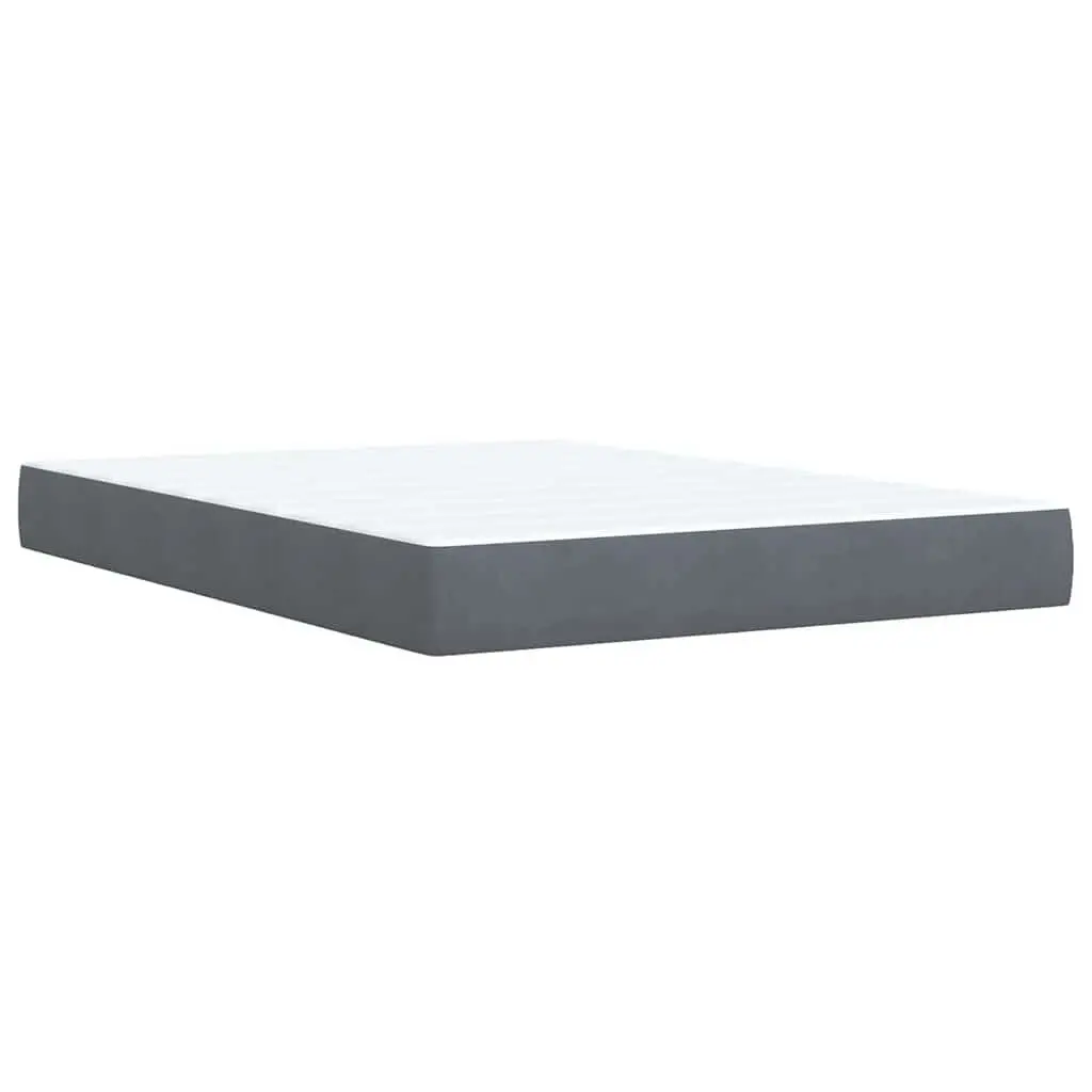 Queen Box Spring Bed Grey Velvet Pocket Spring Mattress with Adjustable LED Lights