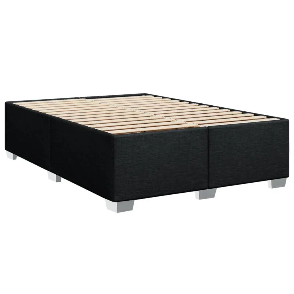 Double Box Spring Bed Double Size Pocket Spring Mattress with Adjustable Headboard Black Fabric