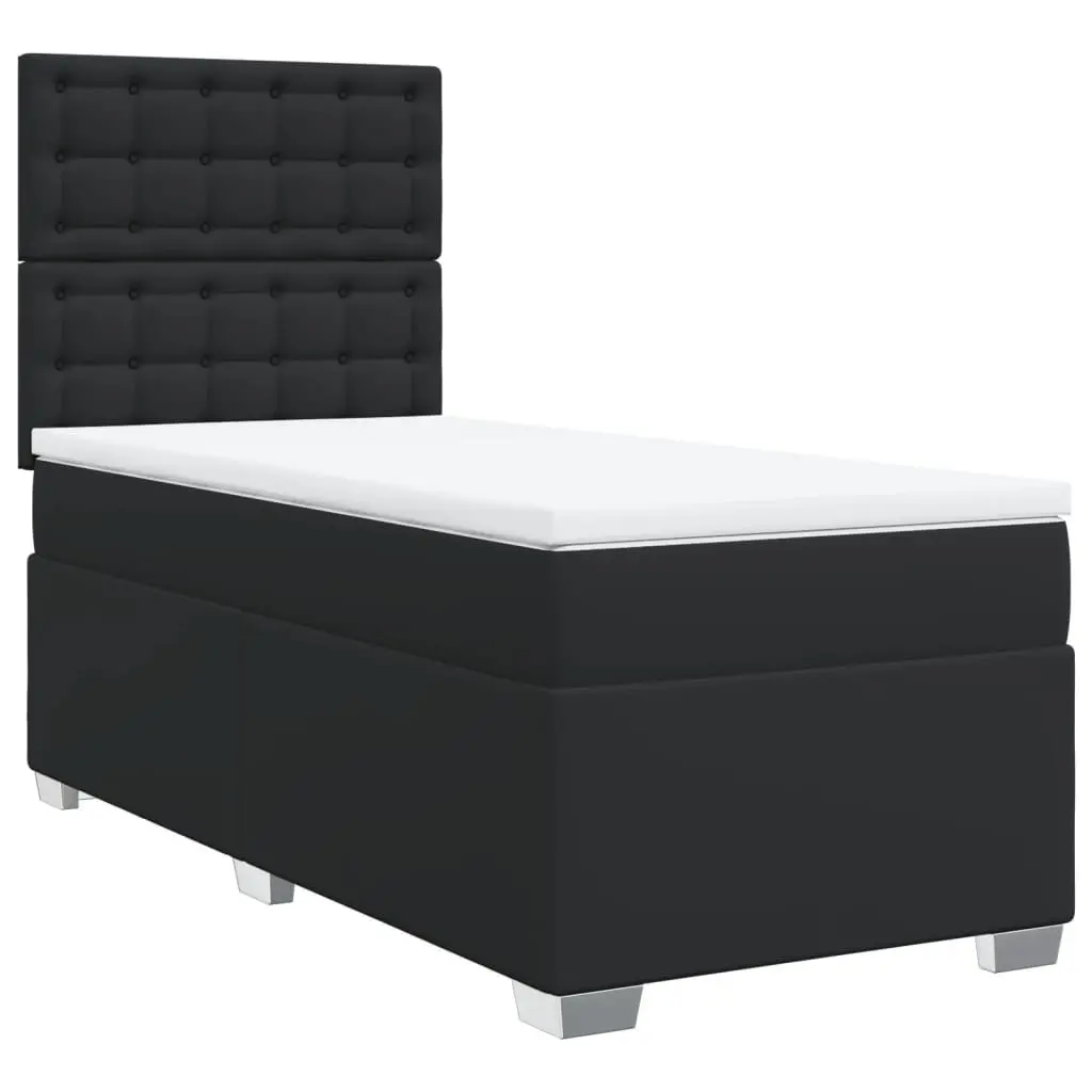 Box Spring Bed King Single Adjustable Headboard Black Faux Leather with Mattress