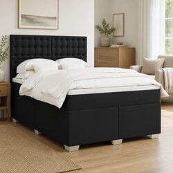 Queen Box Spring Bed with Pocket Mattress Headboard Black Faux Leather Frame