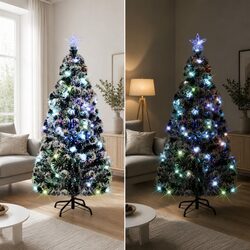 Pre-lit Fibre Optic Christmas Tree 210cm Green White LED Lights Artificial