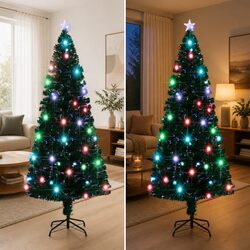 Elegant 210 cm Green LED and Fibre Optic Christmas Tree