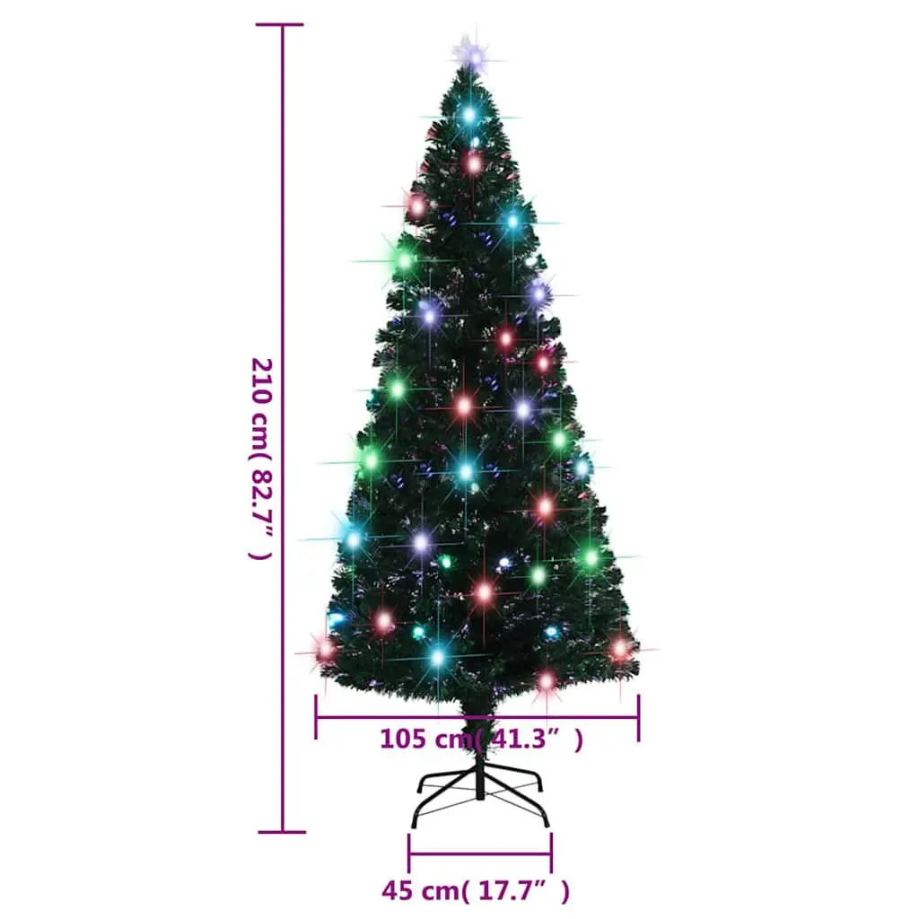 Artificial Pre-lit Christmas Tree 210 cm Green Dual Lighting LED Fibre Optic