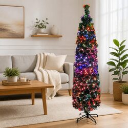 Artificial Slim Christmas Tree 120cm Fibre Optic Lighting Stand Black Décor