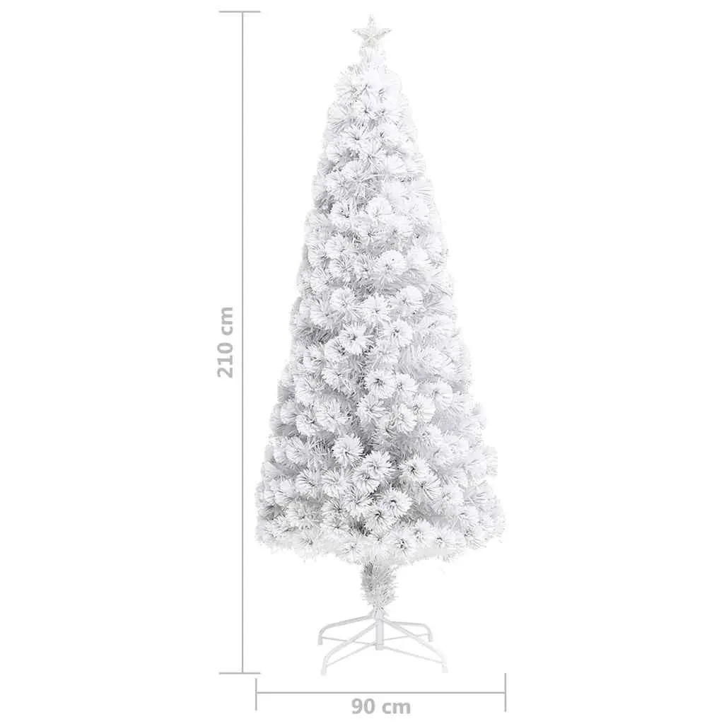 Artificial Christmas Tree 210cm Pre-lit Dual Lighting LED Fibre Optic White