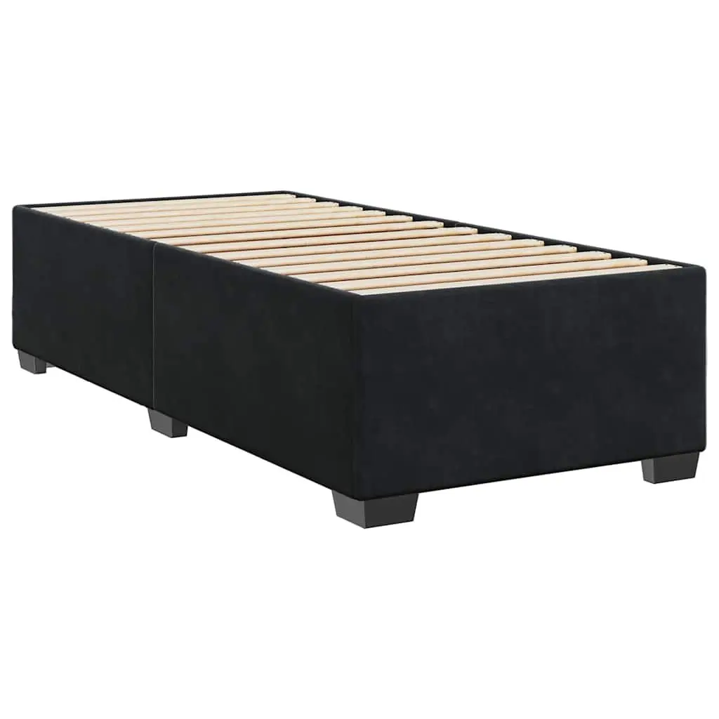 King Single Box Spring Bed with Pocket Mattress Height-Adjustable Headboard Velvet Upholstery Slatted Base