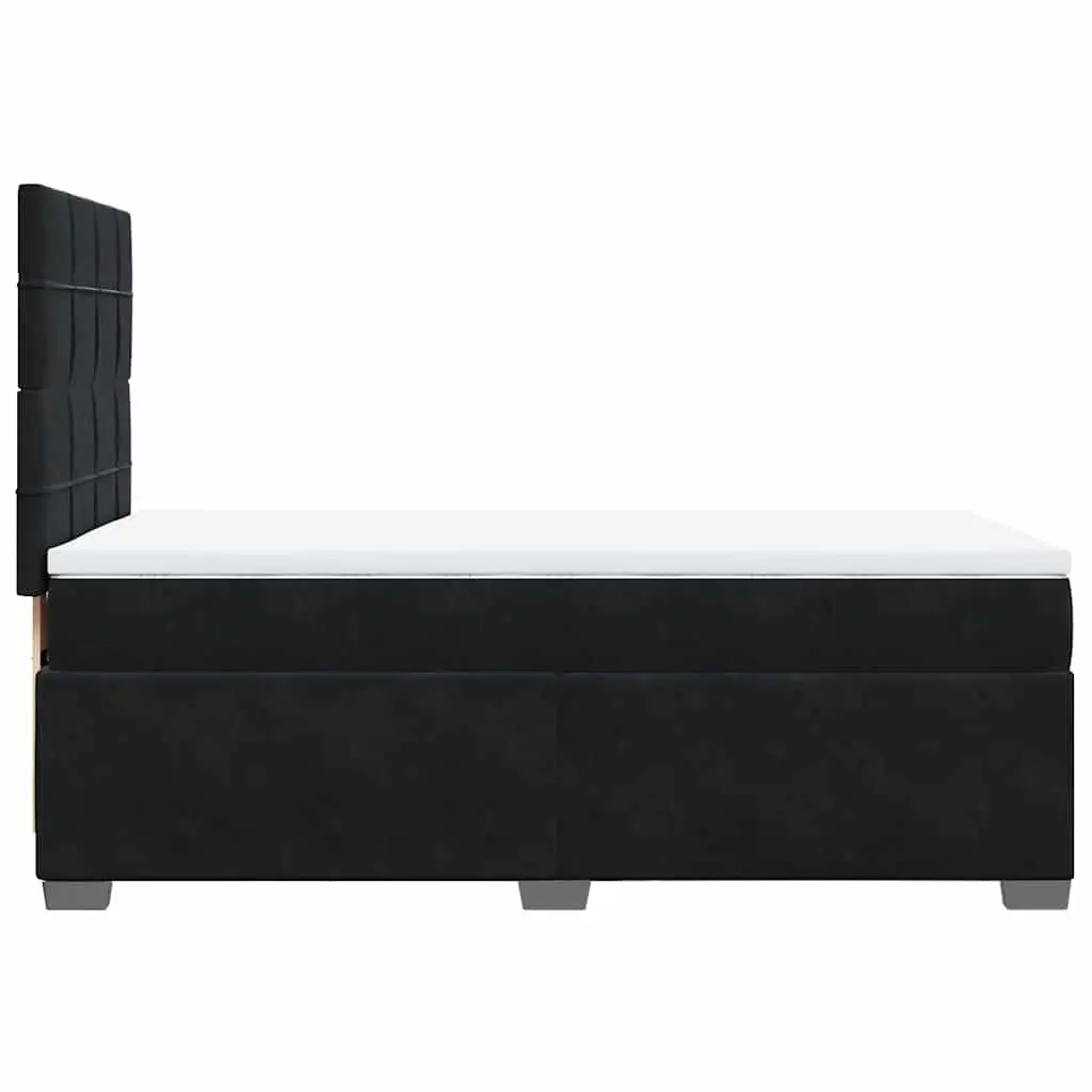 King Single Box Spring Bed with Pocket Mattress Height-Adjustable Headboard Velvet Upholstery Slatted Base