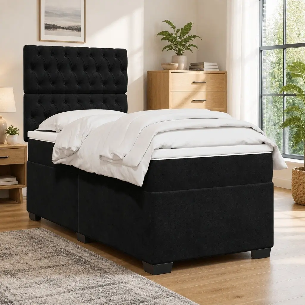 Box Spring Bed King Single Pocket Spring Mattress Velvet Upholstered Height Adjustable Headboard