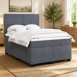 Stylish Box Spring Bed with Velvet Headboard & Pocket Spring Mattress