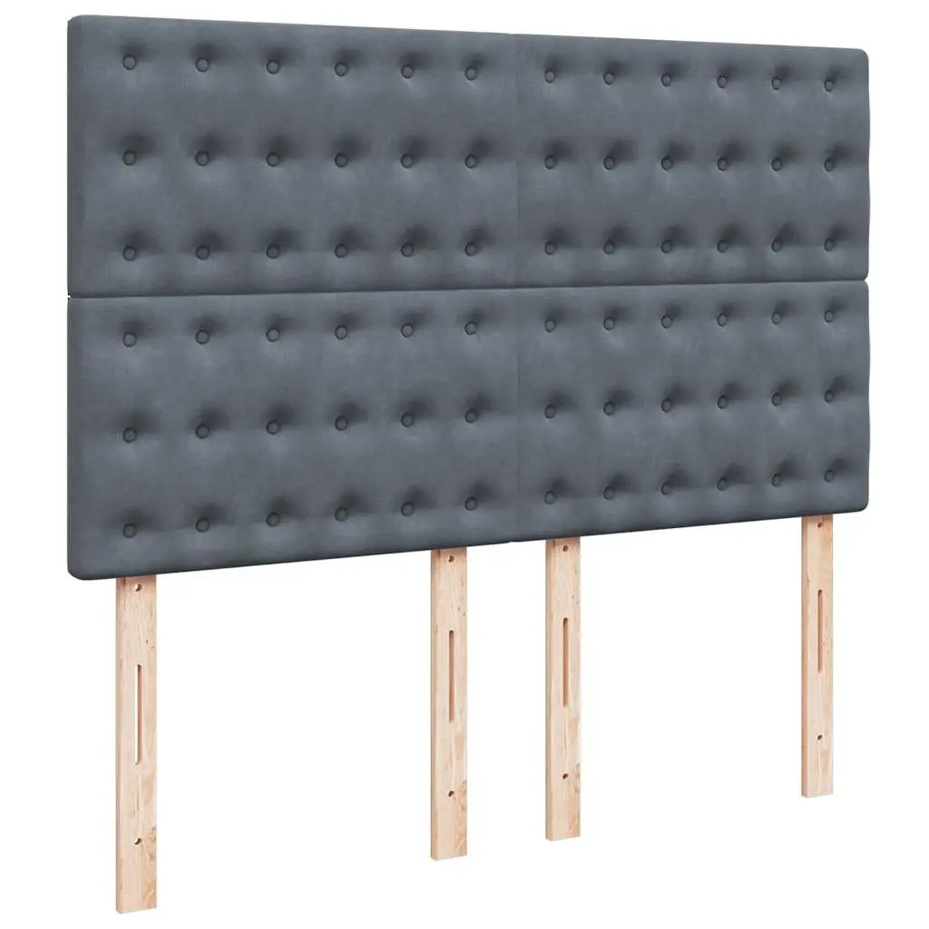 Double Box Spring Bed Grey Velvet Adjustable Headboard Pocket Sprung Mattress