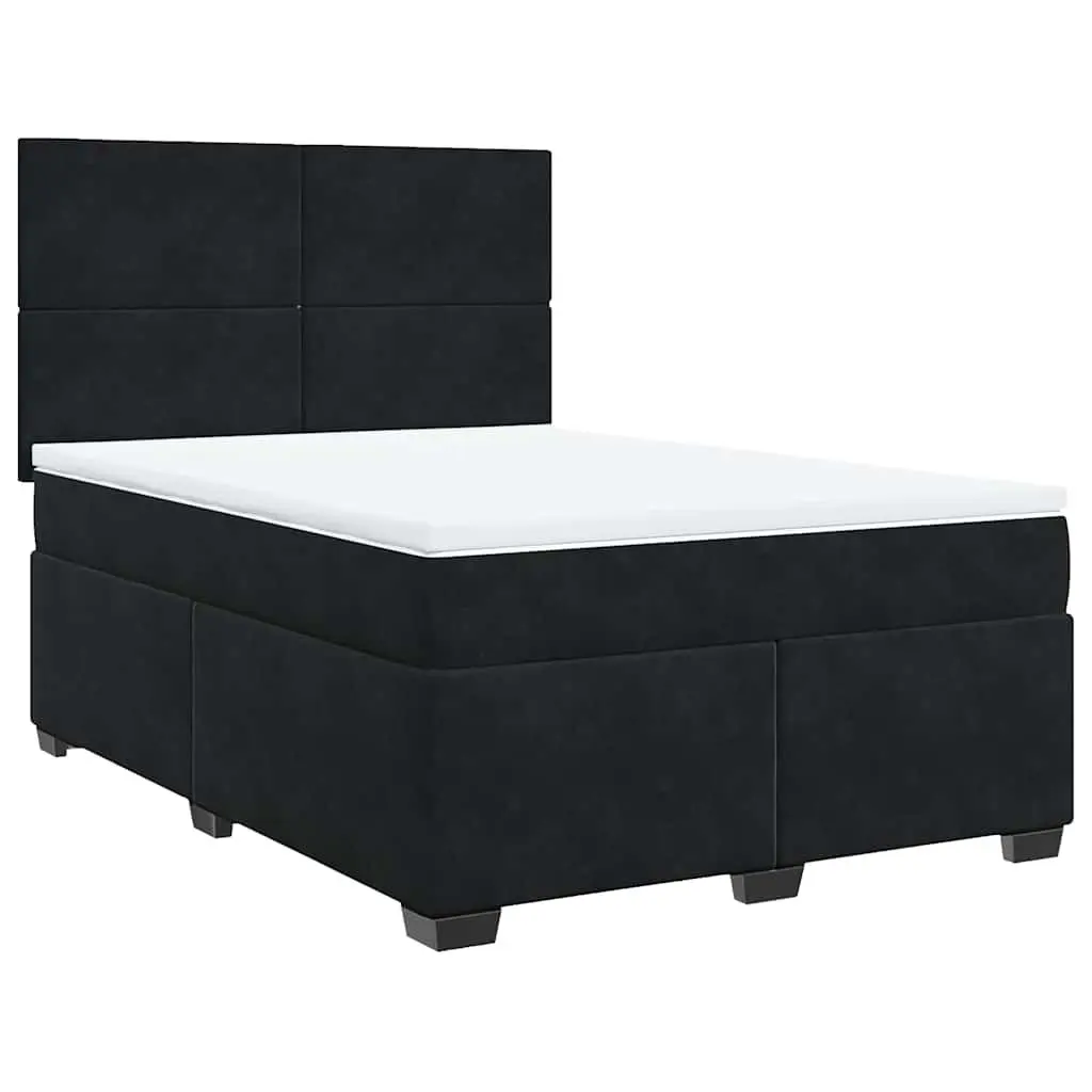 Queen Box Spring Bed with Pocket Spring Mattress Black Velvet Adjustable Headboard