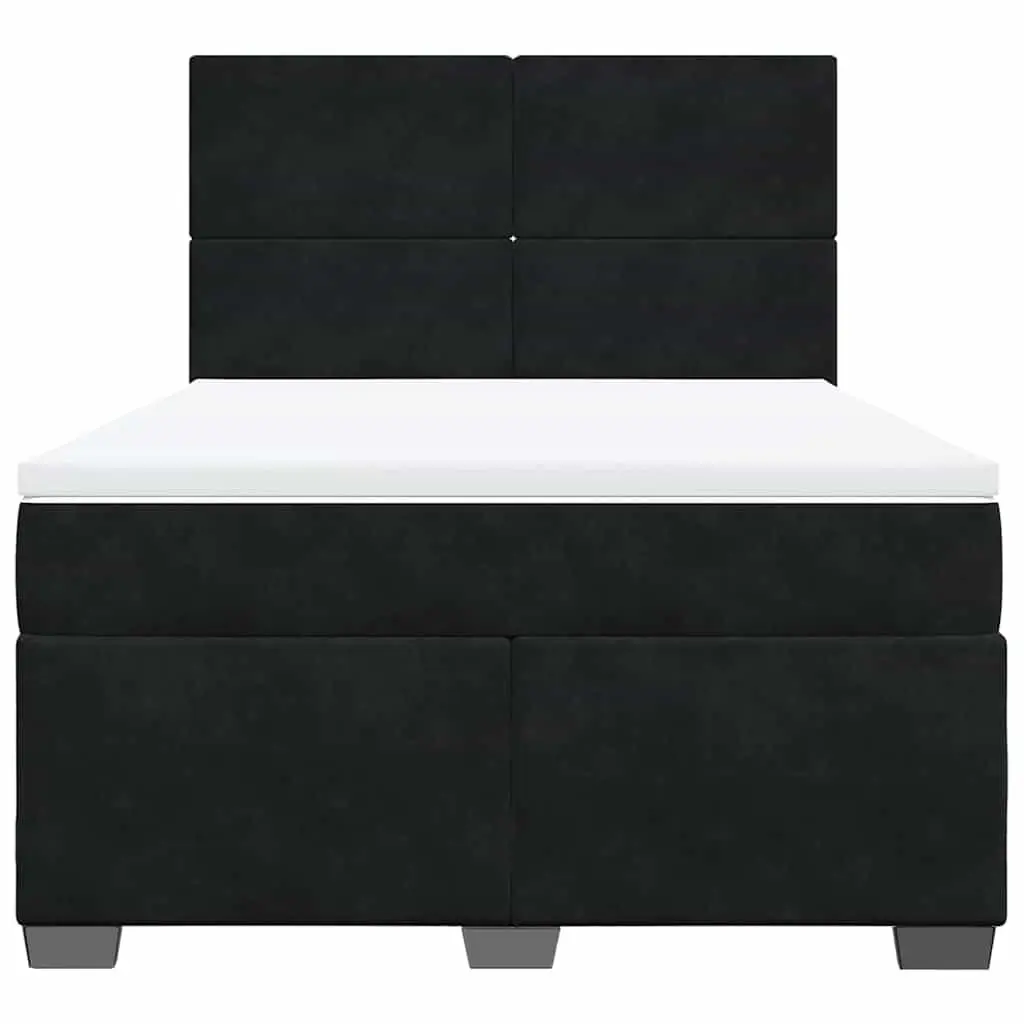 Queen Box Spring Bed with Pocket Spring Mattress Black Velvet Adjustable Headboard