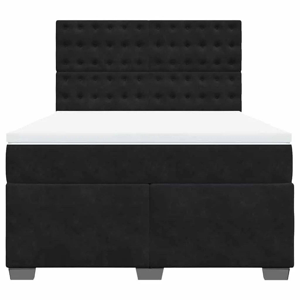 Queen Box Spring Bed with Pocket Spring Mattress Black Velvet Adjustable Headboard