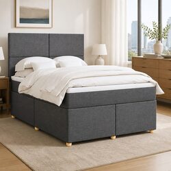Queen Box Spring Bed with Pocket Mattress Height-Adjustable Headboard Grey