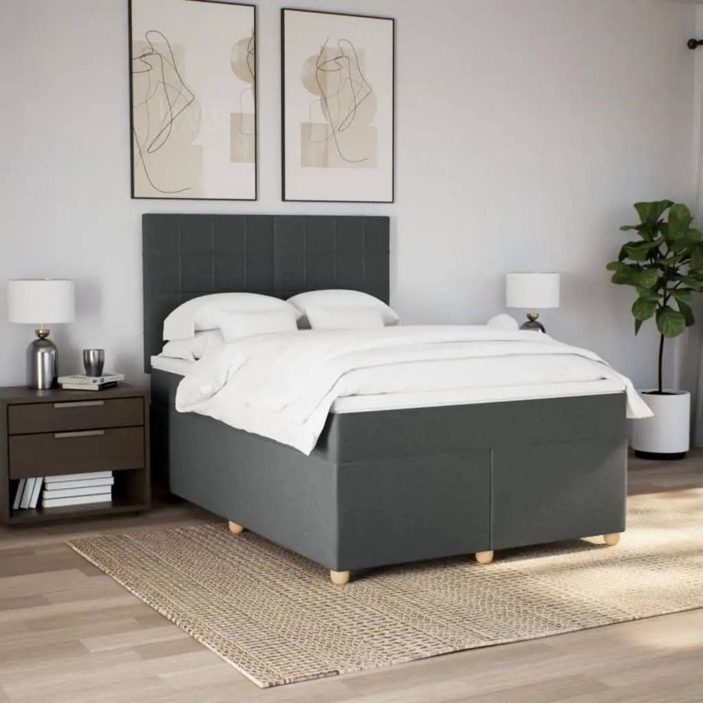 Queen Box Spring Bed with Pocket Spring Mattress Height Adjustable Headboard Grey Fabric