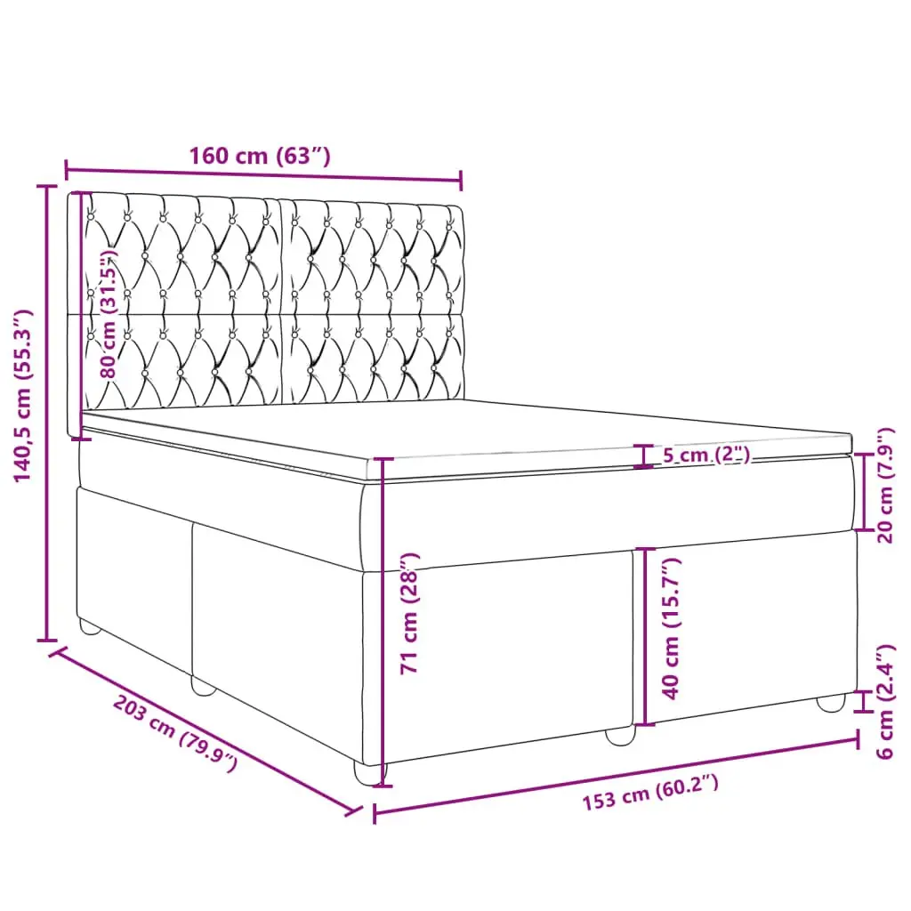 Queen Box Spring Bed Frame with Mattress Dark Grey Fabric Bedroom Furniture