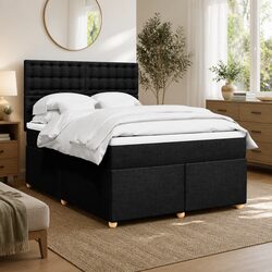 Queen Box Spring Bed with Pocket Spring Mattress Black Fabric Headboard