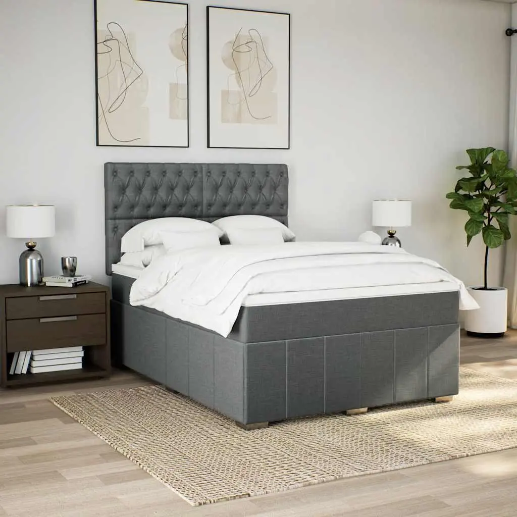 Queen Box Spring Bed with Pocket Sprung Mattress Adjustable Headboard Dark Grey Fabric