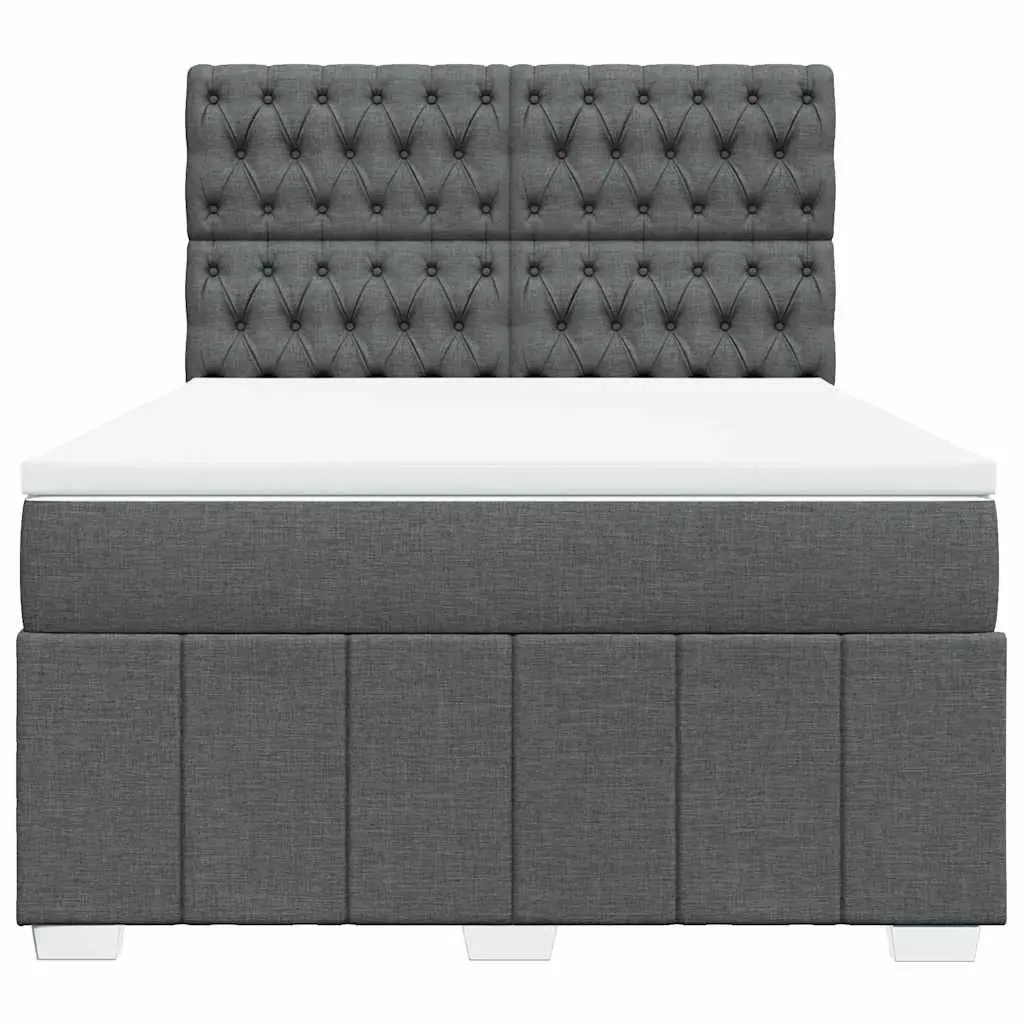 Queen Box Spring Bed with Pocket Sprung Mattress Adjustable Headboard Dark Grey Fabric