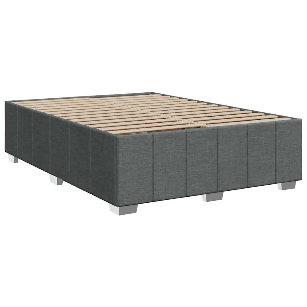 Queen Box Spring Bed with Pocket Sprung Mattress Adjustable Headboard Dark Grey Fabric