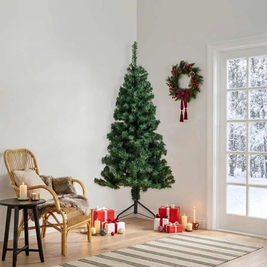 Corner Artificial Christmas Tree 180cm Green PVC Adjustable Branches Seasonal Decoration