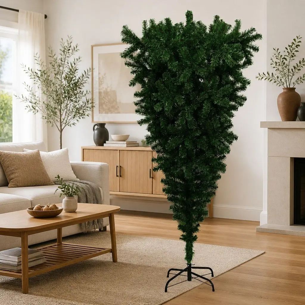 Upside-Down Artificial Christmas Tree 180cm Adjustable Branches Green