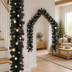 Christmas Garland with LED Lights 10m Black Decoration Stair Handrail Window