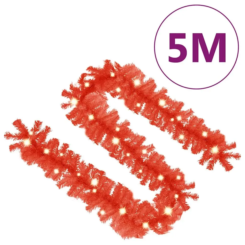 Red Christmas Garland with LED Lights 5m Holiday Decoration Staircase Window