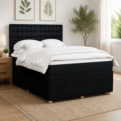 Queen Box Spring Bed with Pocket Mattress Black Fabric Adjustable Headboard